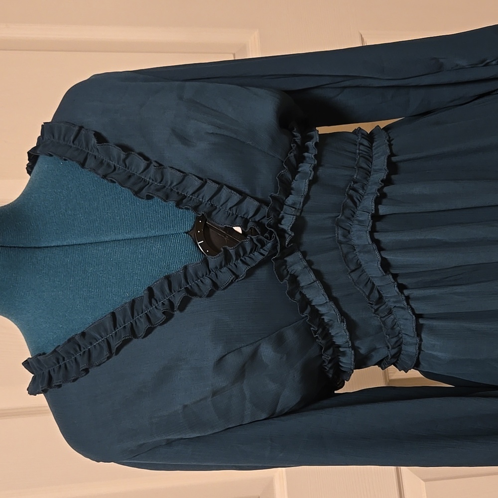 Teal Ruffle Dress - Picture 2 of 5